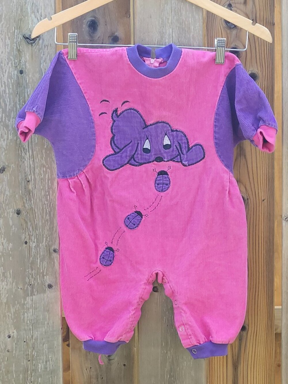 VINTAGE PUPPY and LADYBUGS Romper Size 12 Months Pink and Purple Corduroy